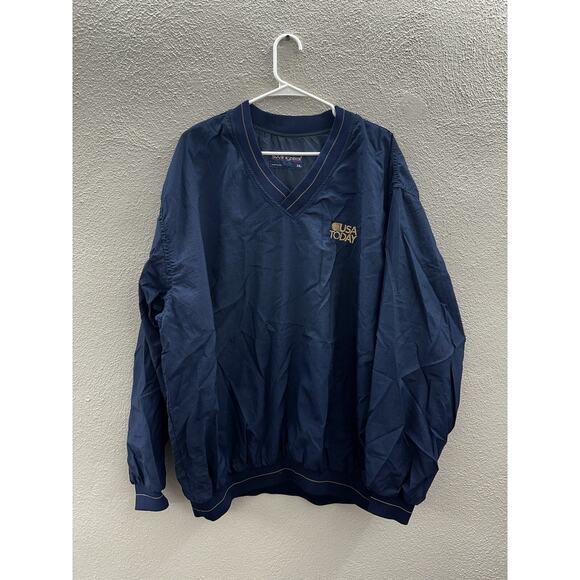 Swingster Windbreaker Size XL USA Today Blue Embroidered Long Sleeve V-Neck - Picture 1 of 12